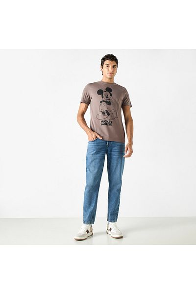 SP Characters Mickey Mouse Print T-shirt with Crew Neck and Short Sleeves