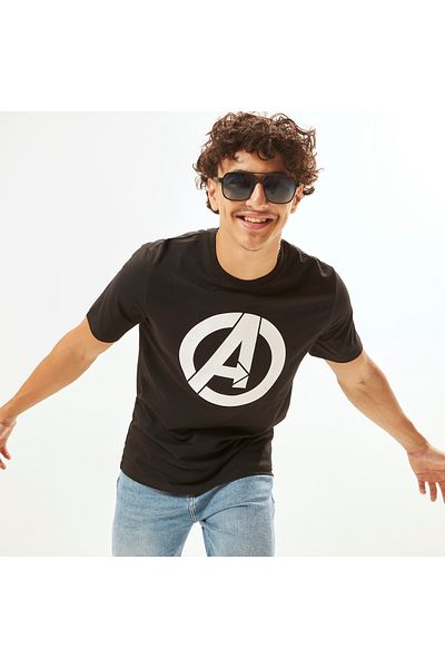 SP Characters Avengers Logo Print Slim Fit T-shirt with Short Sleeves and Crew Neck