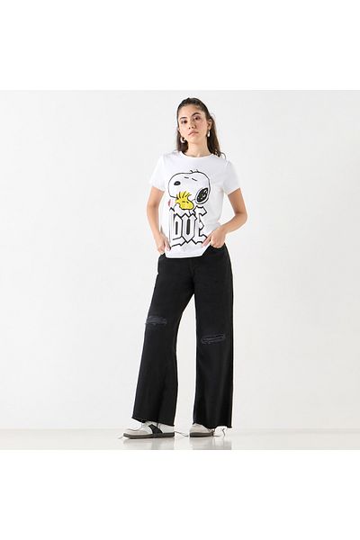 SP Characters Snoopy Dog Print Crew Neck T-shirt with Short Sleeves