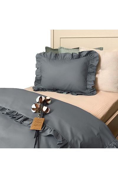 MundoLindo Set cuvertură pilota cu volane Albastru/gri Single 2 buc 160 X 220 Cm