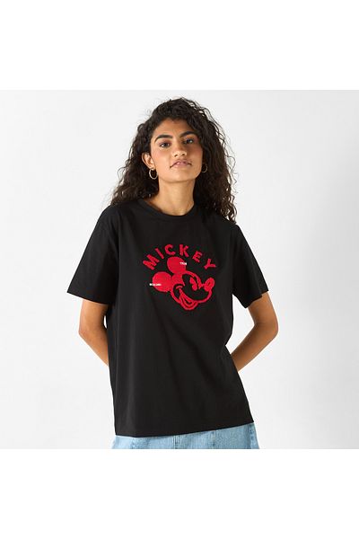 SP Characters Mickey Mouse Detail Crew Neck T-shirt with Short Sleeves