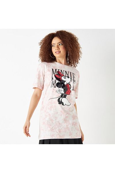 SP Characters Minnie Mouse Sequin Embellished T-shirt With Crew Neck And Short Sleeves