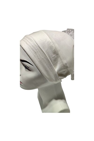 Armine Krem Kaymaz Silikon Bantlı Süslü Topuzlu Fit Bone