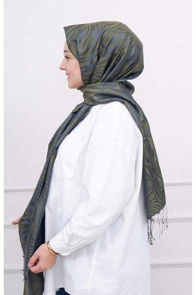 ipekevi Zebra Jacquard Print Silk Shawl 05139 Walnut Green