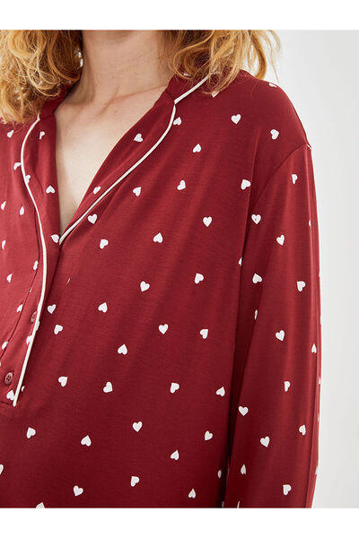 LC Waikiki Shirt Collar Polka Dot Maternity Nightgown