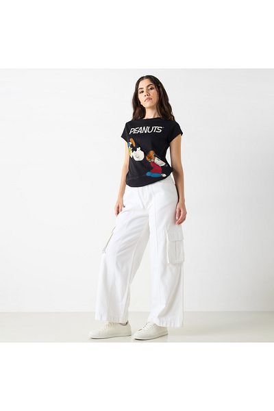 SP Characters Peanuts Print Crew Neck T-shirt with Short Sleeves