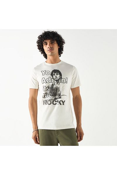 SP Characters Rocky Graphic Print T-shirt with Crew Neck and Short Sleeves