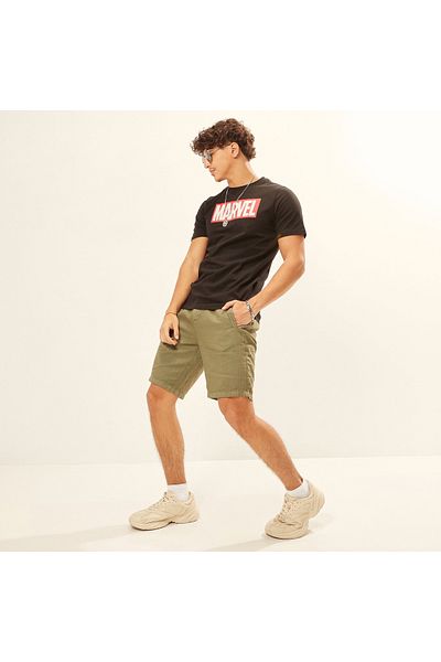 SP Characters Printed Crew Neck Slim Fit T-shirt with Short Sleeves