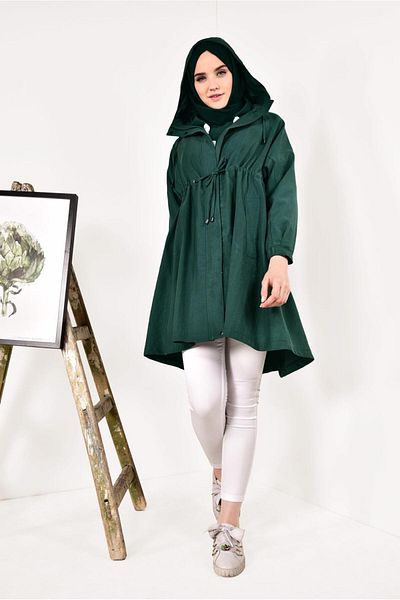 TRENDTESETTÜR Γυναικείο πράσινο φαρδύ κοστούμι Trench 1982 Hijab Jacket