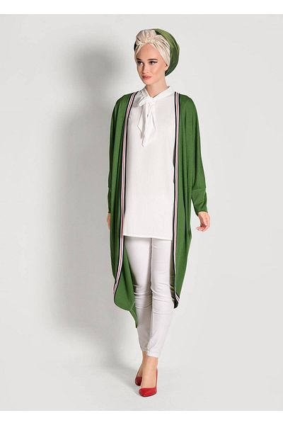 TRENDTESETTÜR Γυναικεία Πράσινη Ρίγα Λεπτομερής Casual Ζακέτα 32661
