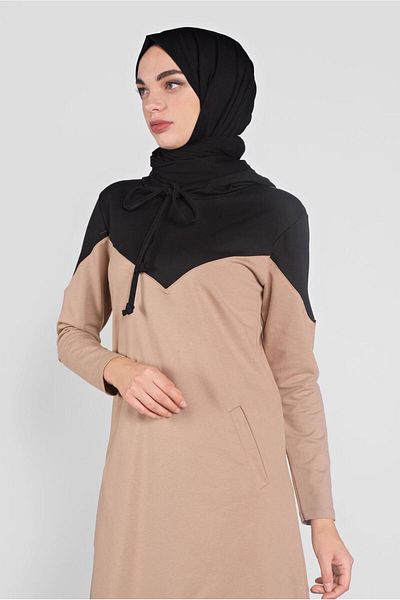 TRENDTESETTÜR Γυναικείο φόρεμα φόρμας καφέ (CAMEL) με κουκούλα 0155