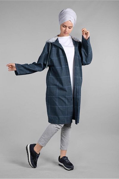 TRENDTESETTÜR WOMEN'S NAVY BLUE (NDIGO-BLACK) FRONT BUTTONED PLAID PATTERNED TUNIC 67815
