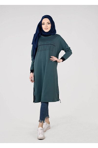 TRENDTESETTÜR Γυναικείο Πράσινο (NEFT GREEN) T 73905 Πλεκτό Hijab Τουνίκ για όλη την ημέρα