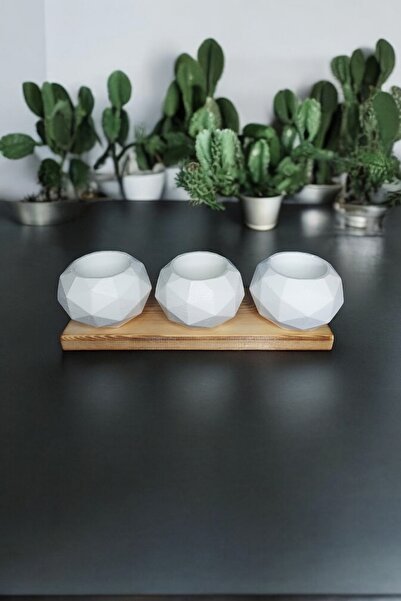Geometrik Beyaz 3'lü Modern Saksı