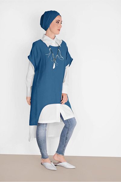 TRENDTESETTÜR Women's Navy Blue (NDIGO-WHITE) Double Tunic 56208