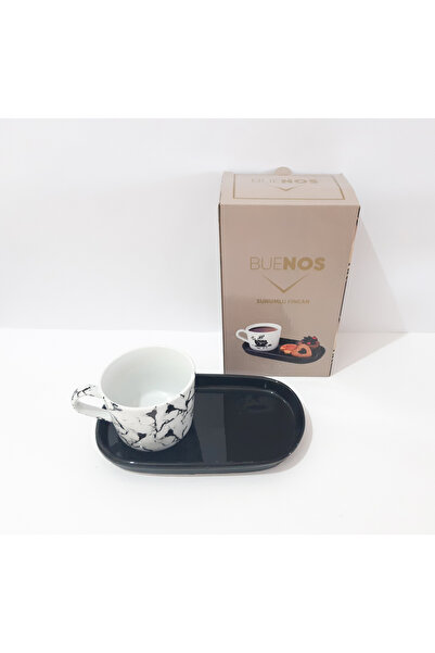 renkli çiçekler Sunumluk Çay Neskafe Fincanı 2 Li Çerez Tabak ve Fincan