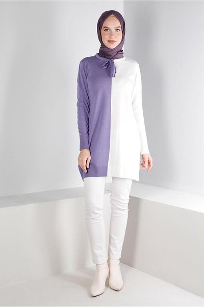 Alvina TIE-DETAILED TWO COLOR TRICOT TUNIC 43167