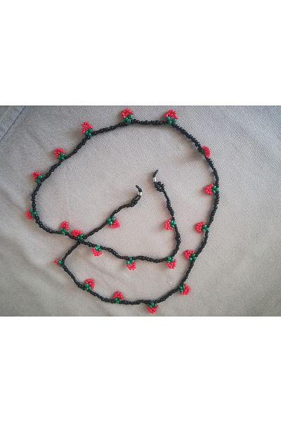 Meralin Elinden Red Rose Detailed Glasses Lanyard