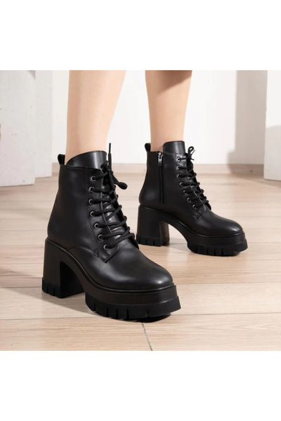 Park Moda Kalın Topuklu Platform Kadın Postal Bot SİYAH