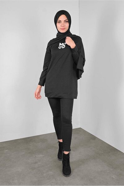 TRENDTESETTÜR Women's Black Printed Basic Tunic 3836