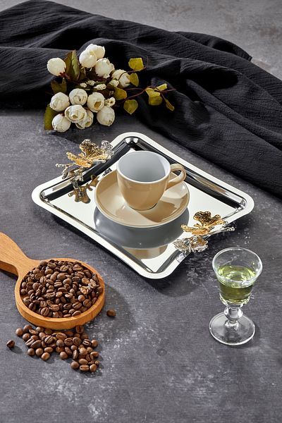 Milenay Elegante Square Series, Duo Volo Prezioso Handle Pattern Chrome Presentation Promise Engagement Tray, 22cm, Single Piece
