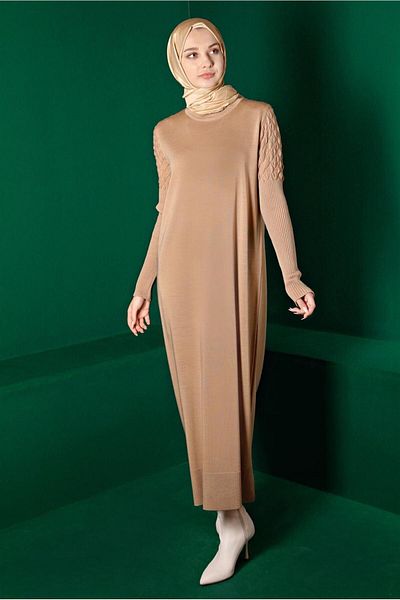 Alvina Απλό Πλεκτό Φόρεμα με ψηλό λαιμό - 43131