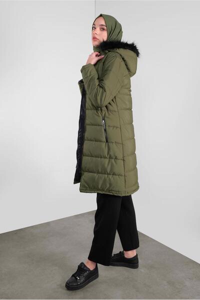 TRENDTESETTÜR Khaki Women's down Coat - Zippered and Hooded 4001