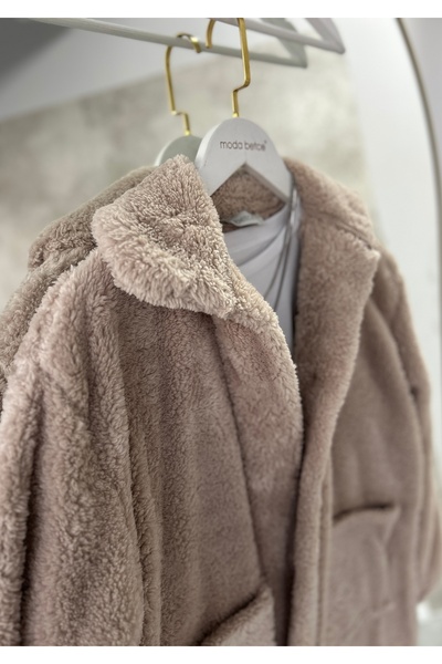 modabetce Overize Women's Buttoned Double Pocket Plush Jacket