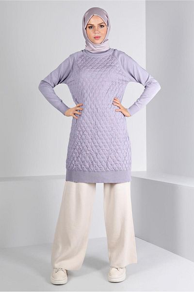 Alvina 43161 Model Quilted Patterned Knitwear Tunic