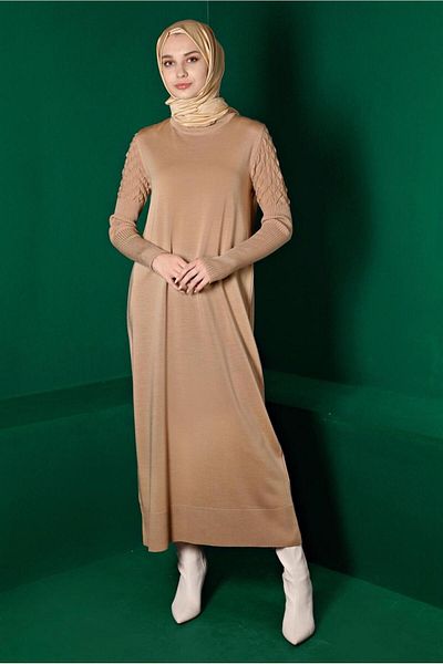 Alvina Απλό Πλεκτό Φόρεμα με ψηλό λαιμό - 43131