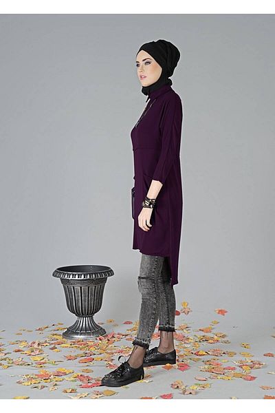 TRENDTESETTÜR Women's Purple (K.PURPLE) Asymmetric Cut Tunic 7441