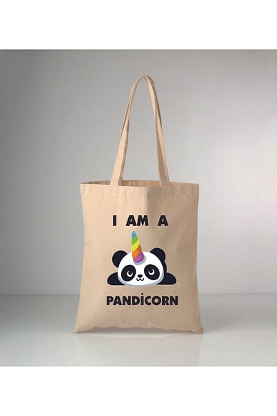 GİFTORA Our Animals Pandicorn Printed Raw Cloth Shoulder Bag 35X40 cm