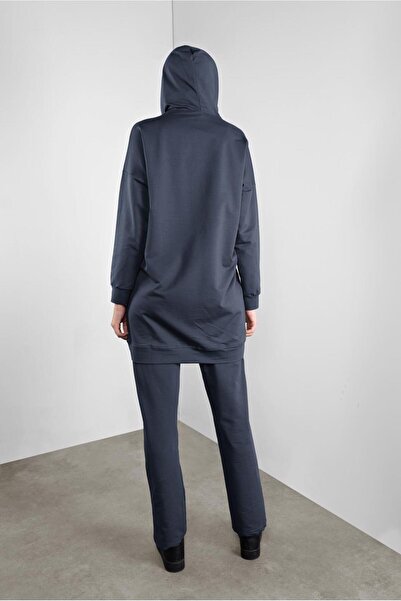 TRENDTESETTÜR Women's Gray (SMOKED) Zippered Pocket Detailed Tracksuit Suit 4808