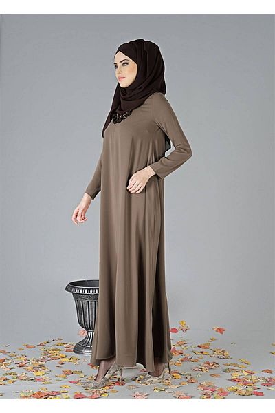 TRENDTESETTÜR Women's t 7321 Samsara Hakim Collar Long Dress with Pocket Detail
