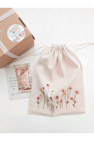 Handmade Nakışlı Kitap Kesesi/çiçek Detaylı El Yapımı Kitap Kesesi