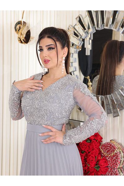 ALWAKI Lace Hijab Dress - Chiffon Pleated
