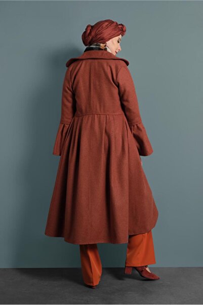 TRENDTESETTÜR Women's Brown (TILE) Asymmetric Cut Wide Sleeve Coat 7705