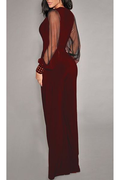 Serap Koç Legendary Jumpsuit with Double Breasted Neckline and Sleeves - Burgundy