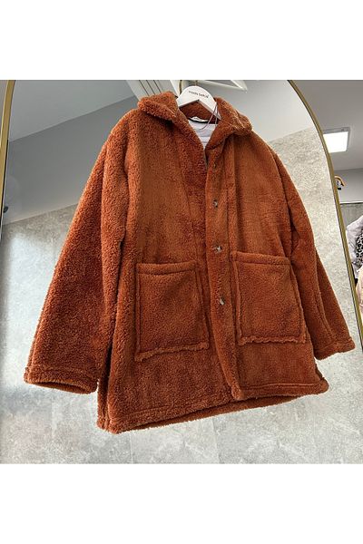 modabetce Overize Women's Buttoned Double Pocket Plush Jacket