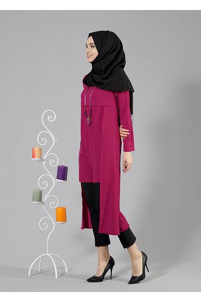 TRENDTESETTÜR Women's Fuchsia T 2207 Tuay Tailed Necklace Tunic