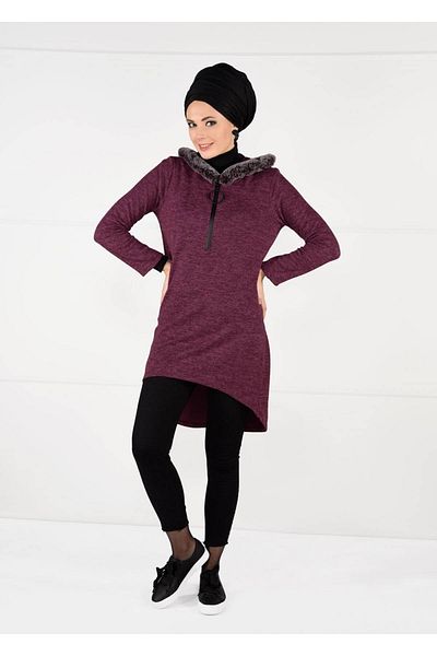 TRENDTESETTÜR Дамска плюшена туника с ципове 13741 в бордо
