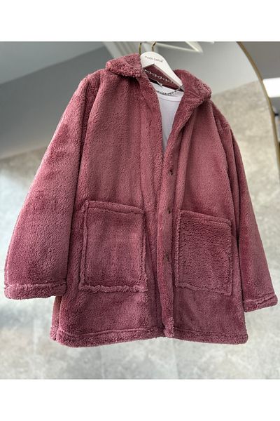 modabetce Overize Women's Buttoned Double Pocket Plush Jacket