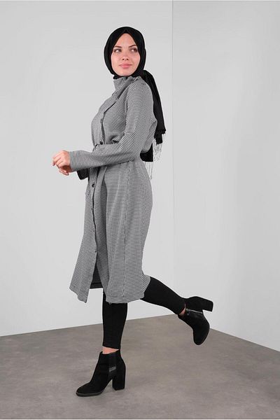 TRENDTESETTÜR Βαμβακερό μοτίβο με κουμπιά Houndstooth Trench 5755