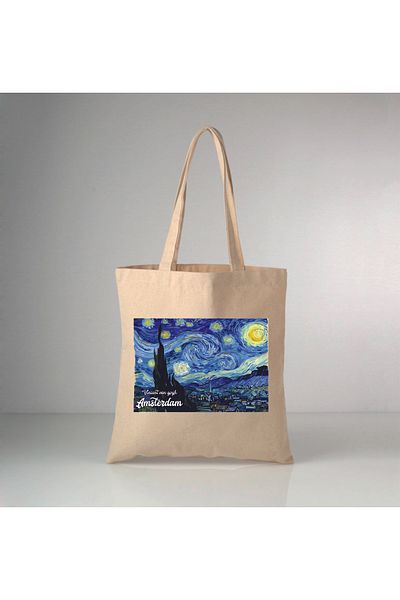 GİFTORA Van Gogh Starry Nights Printed Raw Cloth Bag 35X40 cm