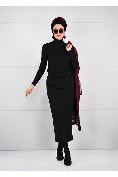 TRENDTESETTÜR Γυναικεία μαύρη στενή σουέτ φούστα 85941