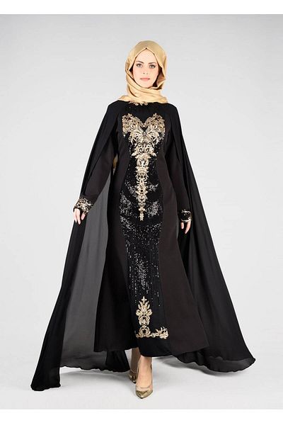 TRENDTESETTÜR Women's Black T 37525 Fy Collection-sequin Detailed Evening Dress