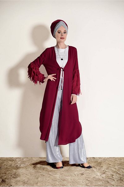TRENDTESETTÜR سترة نسائية حمراء مزينة بشرابة 4068
