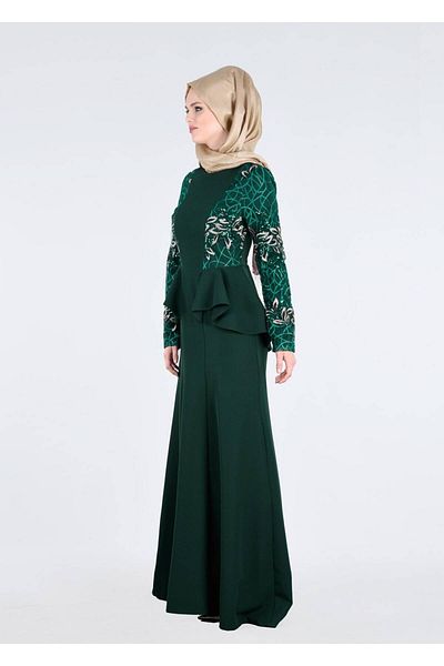 TRENDTESETTÜR Βραδινό φόρεμα Hijab με πράσινες παγιέτες - Γυναικεία Fy Collection T 08525