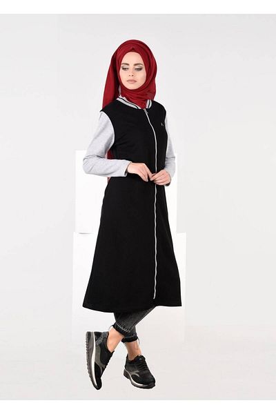 TRENDTESETTÜR Women's Black Zippered Tracksuit Tunic 6609