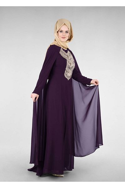 TRENDTESETTÜR Women's Plum T 96525 Fy Collection-Cape Evening Dress